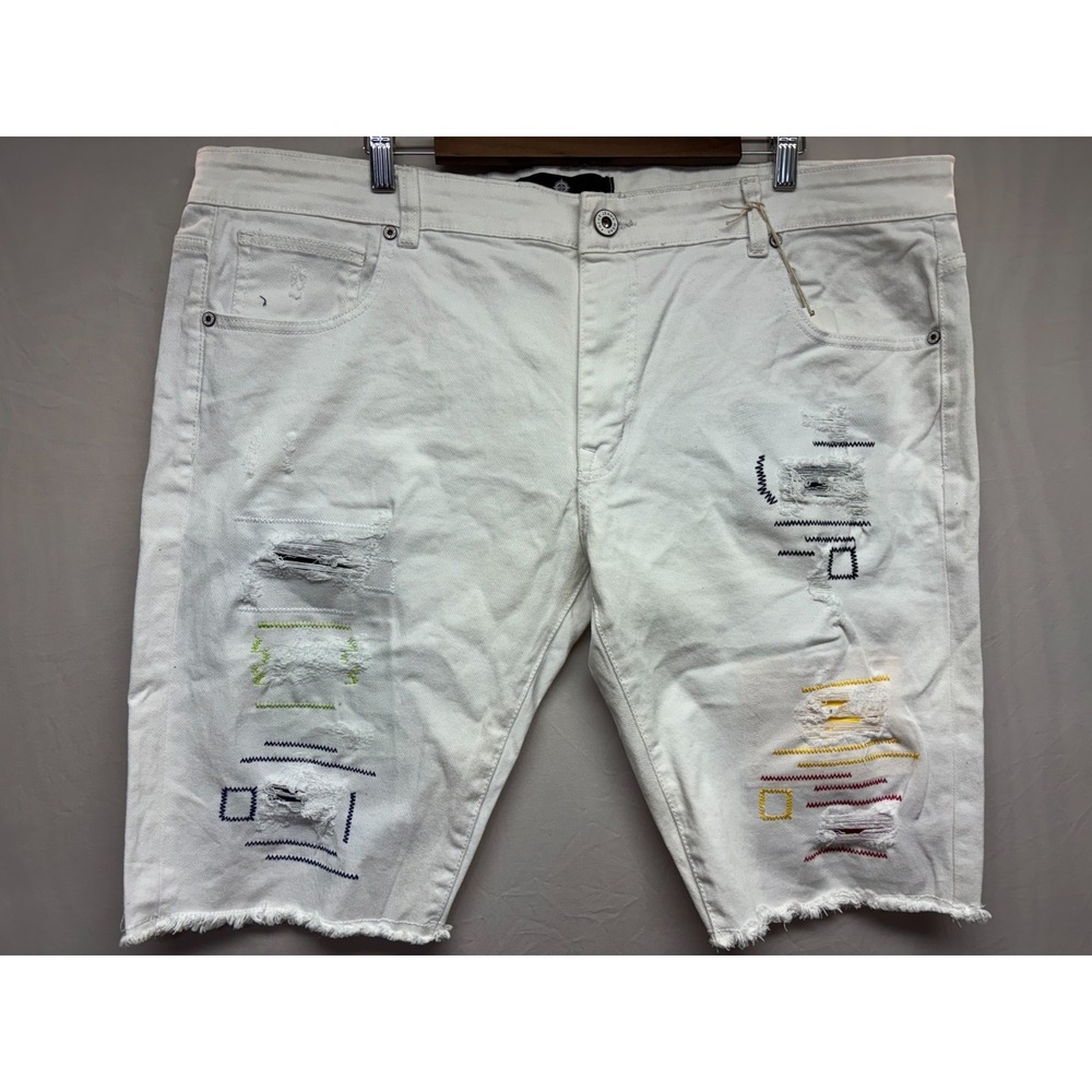 Focus Jeans Denim Shorts Mens‎ White Frayed Hem Distressed Skater 45" Waist NWT